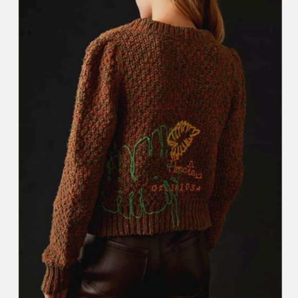 Anthropologie Wendy Wurtzburger Marcella Volini Monstera Cardigan Sweater XXS - Picture 2 of 8